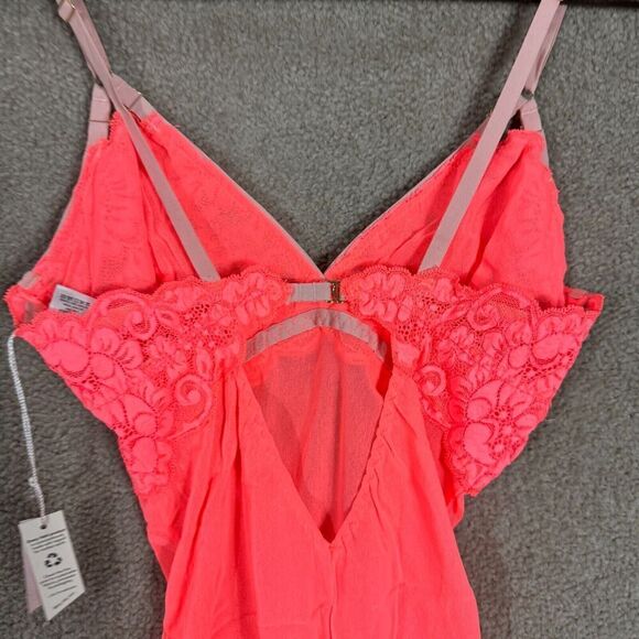 HAH‎ by Free People Bust Out Bodysuit Size Medium Fried Salmon Lace Mesh Top NEW - Picture 8 of 11